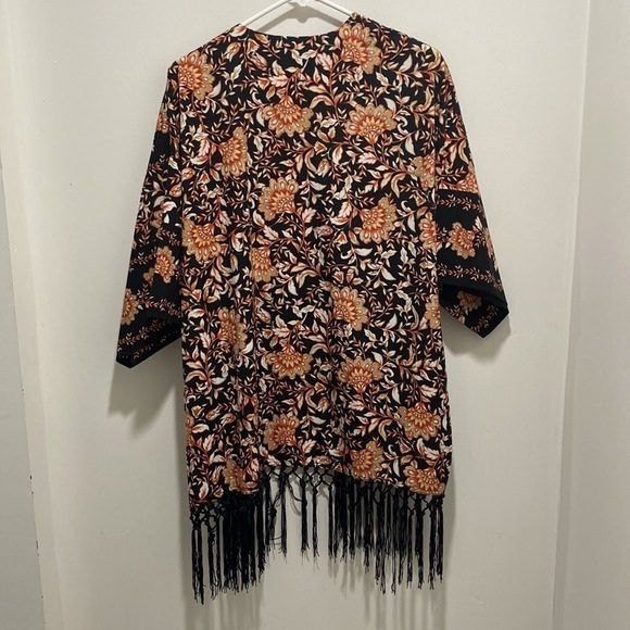 RUBY Rd Floral Print Fringe Kimono Cardigan Small Open Front Swim 🌟 - Picture 6 of 6